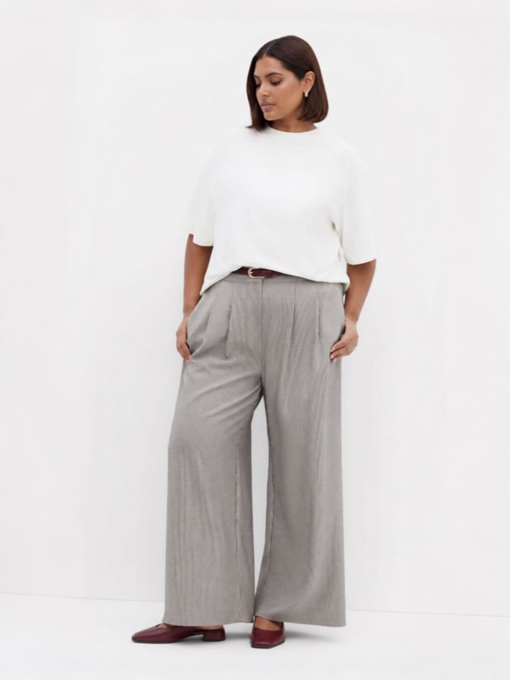 City Chic Hailey Check Wide-Leg Pants Neutral Size 18